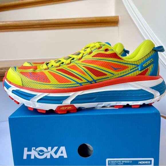 NWT Hoka Mafate Speed 2 Running Shoes Unisex Trail in Flame / Evening Primrose - Picture 4 of 16